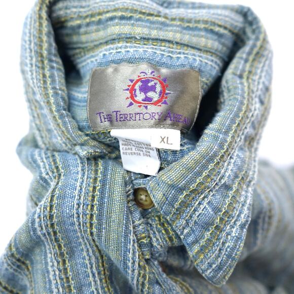 Vintage The Territory Ahead Textured Button Short Sleeve Shirt Mens XL - Picture 3 of 5